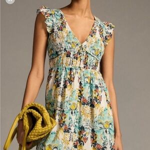 Anthropologie Green and Blue Resort Midi Dress